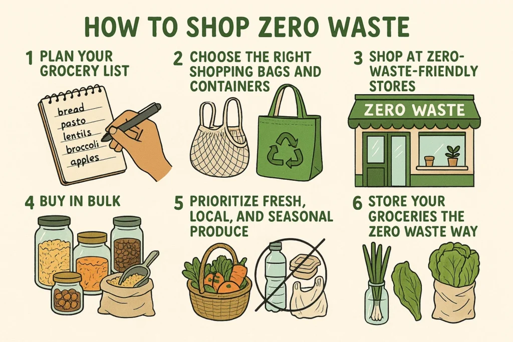 infographic explaing Step-by-Step: How to Shop Zero Waste